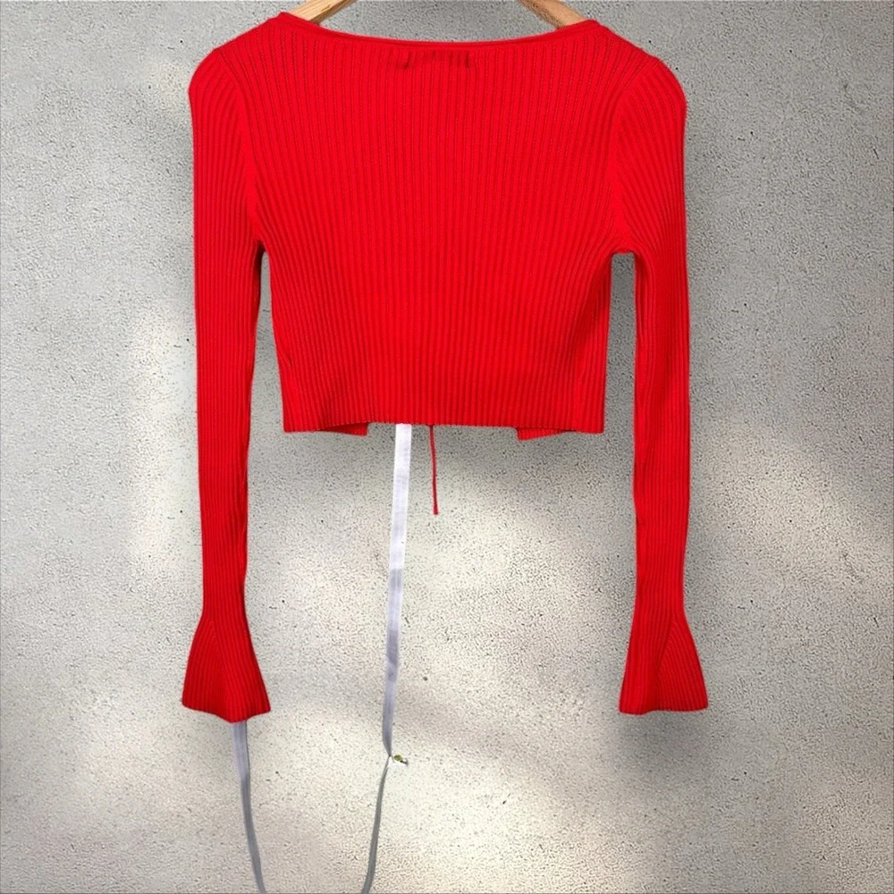 Mistress Rocks Cropped Ribbed Tenderness Cardigan Sweater Red Sz‎ S